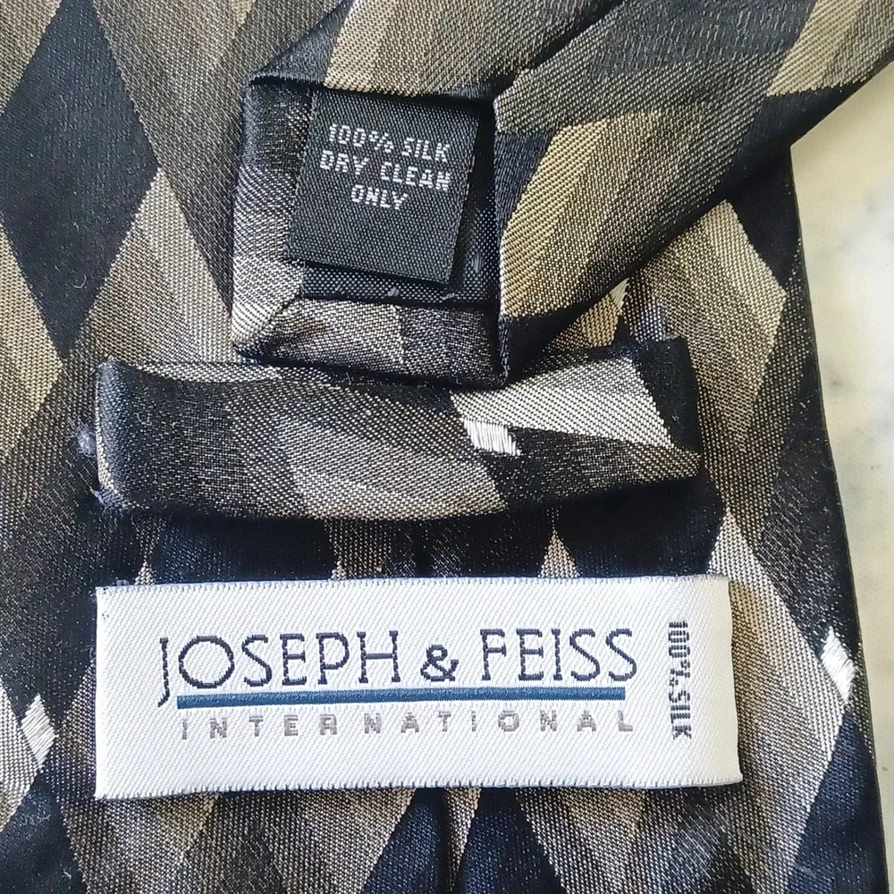Joseph &‎ Feiss 100% Silk Tie Men Black Grey Silver Geometric Argyle Diamond